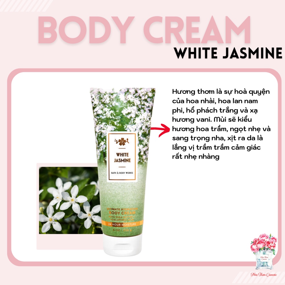 Kem Dưỡng Thể Bath & Body Works White Jasmine mùi Hoa nhài trắng nhẹ Cấp Ẩm Cho Da 226g