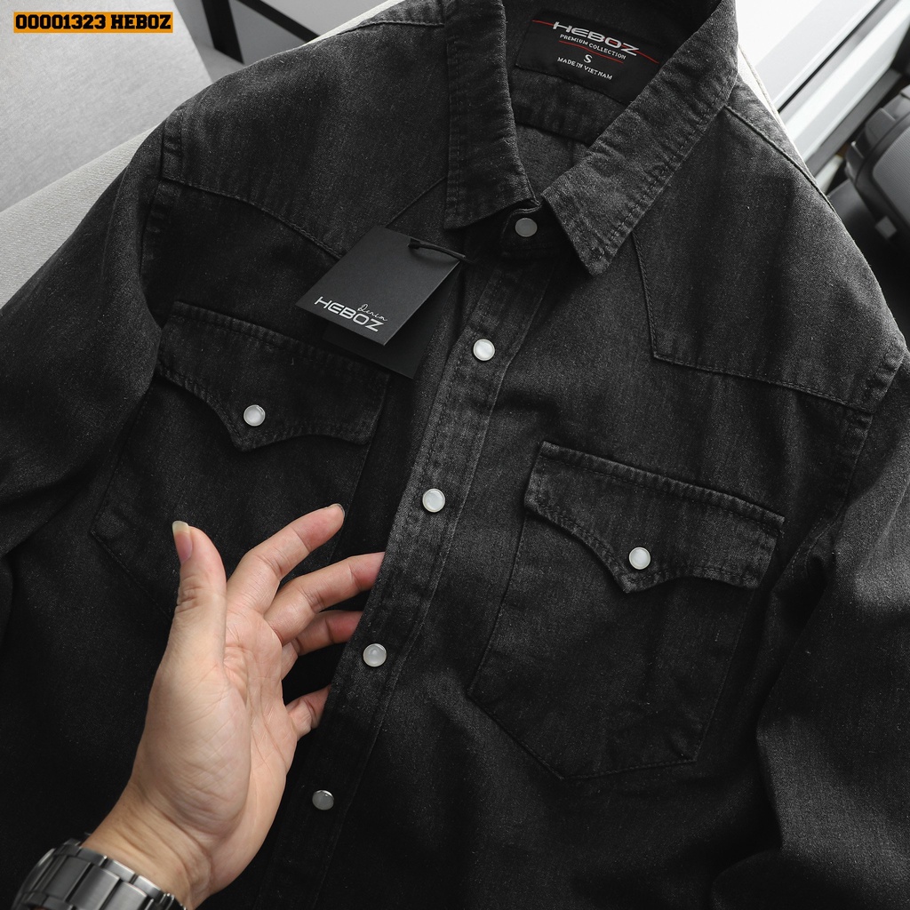 Sơ mi denim cúc bấm Heboz 4M - chất vải denim mỏng, nhẹ và thoáng mát -  00001323