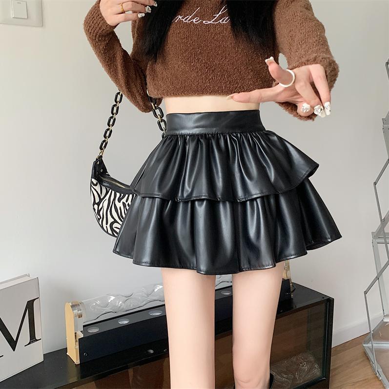 Chân Váy Da PU Xếp Ly Dáng Chữ a Lưng Cao Thời Trang Thu Đông Hàn Quốc 2022 Cho Nữ