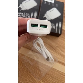 Combo Sạc Cáp 3A Kim Cương 2 cổng USB kèm cáp micro