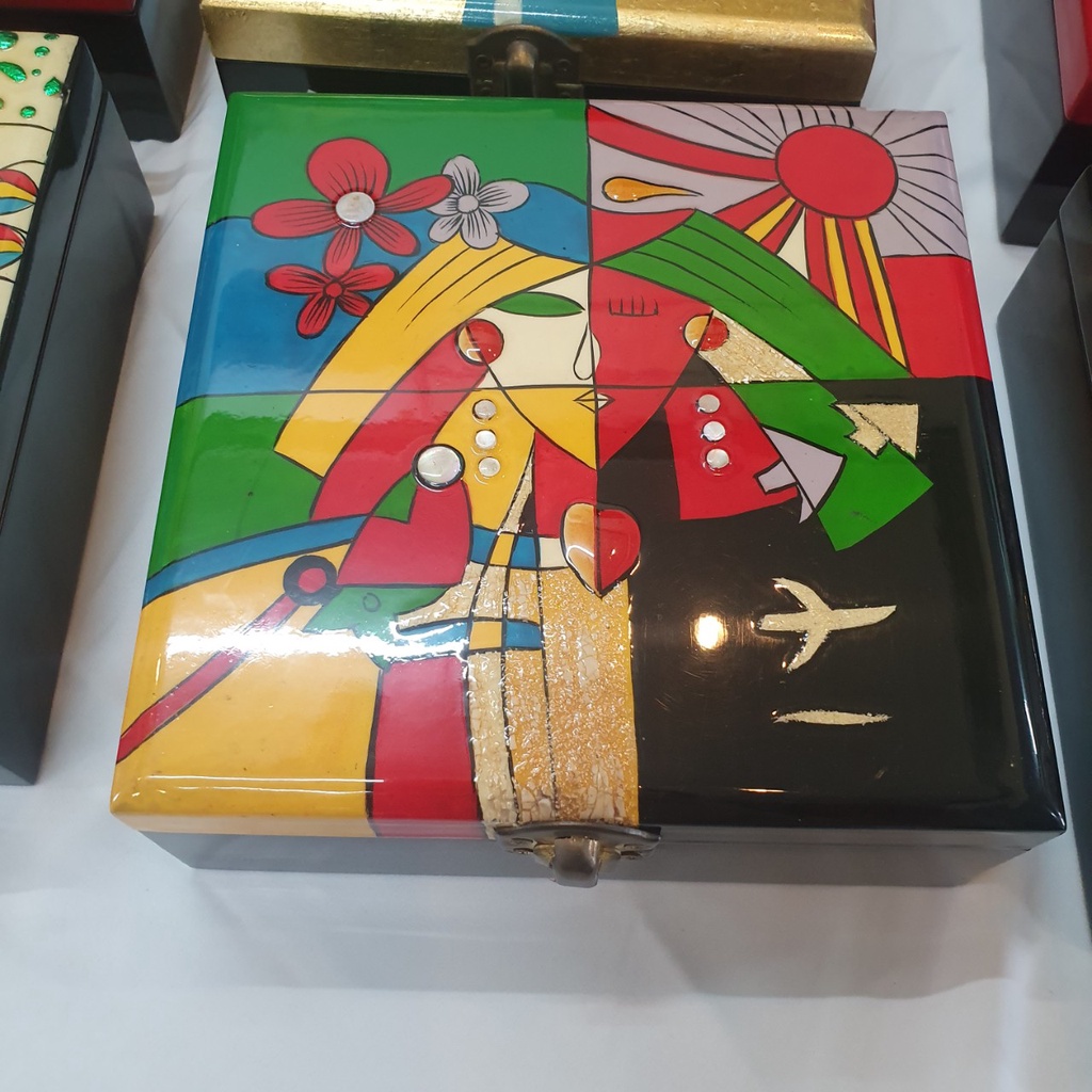 Hộp Trang Sức sơn mài Thanh Bình Lê cao cấp vuông 16.5x16.5x6 cm đựng đồ trang sức, vật dụng nhỏ phòng ngủ, trang trí