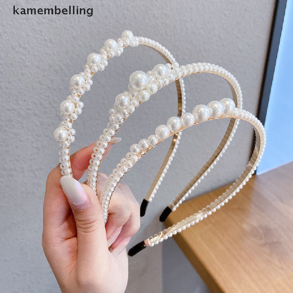 kamembelling Simulation Pearl Women Hairbands Korean Handmade Bow Flower Headband EN