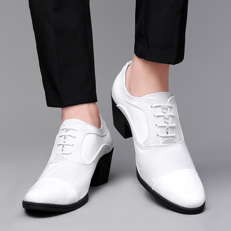 Giày Da Bóng Cao Gót / Giày Cao Gót Mũi Nhọn Có Đệm Nâng Chiều Cao Phong Cách Hàn Quốc Cho Nam