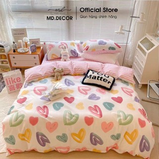 Bộ chăn ga gối Cotton Poly 5 món chăn chần bông MD.Decor - Bedding họa tiết tim nhiều màu nhiều kích thước