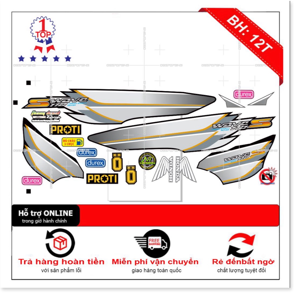 DECAL PVC 5 LỚP CHẤT LƯỢNG CAO Tem rời wave S chế 110 đen