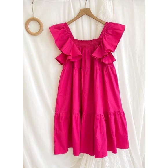 Váy babydoll cánh tiên màu hồng sen Freesize 40-75kg