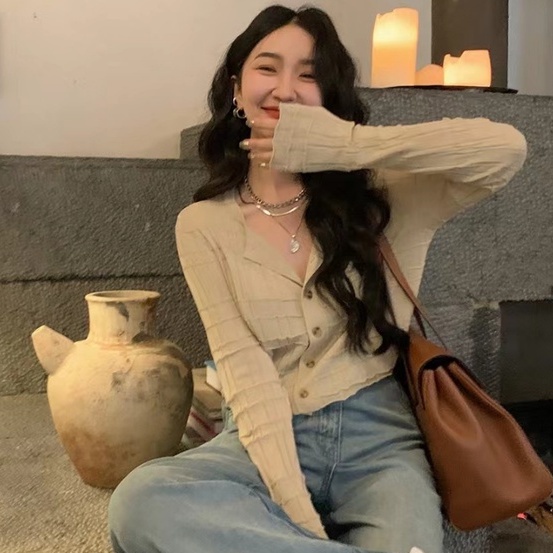 Áo Khoác Cardigan Mỏng Dáng Ôm Ngắn Phong Cách Hàn Quốc Cổ Điển Thời Trang Cho Nữ