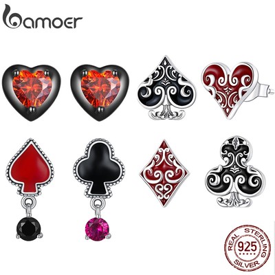 Bamoer Khuyên Tai Bạc 925 Hình Trái Tim Màu Đen Thời Trang Cho Nam Và Nữ