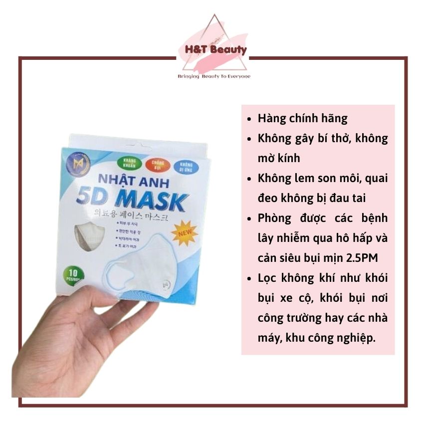 Khẩu Trang 5D Mask Nhật Anh, Khẩu Trang Y Tế Kháng Khuẩn Chống Bụi Mịn Dày 3 Lớp Quai Thun Chắc Chắn Hợp Thời Trang