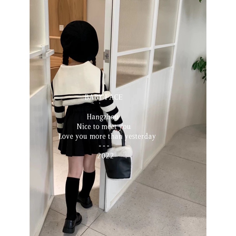 Set Váy Thu Đông Cho Bé Gái WOWKIDS Chất Len Tắm Dày Dặn Kèm Chân Váy Dập Ly