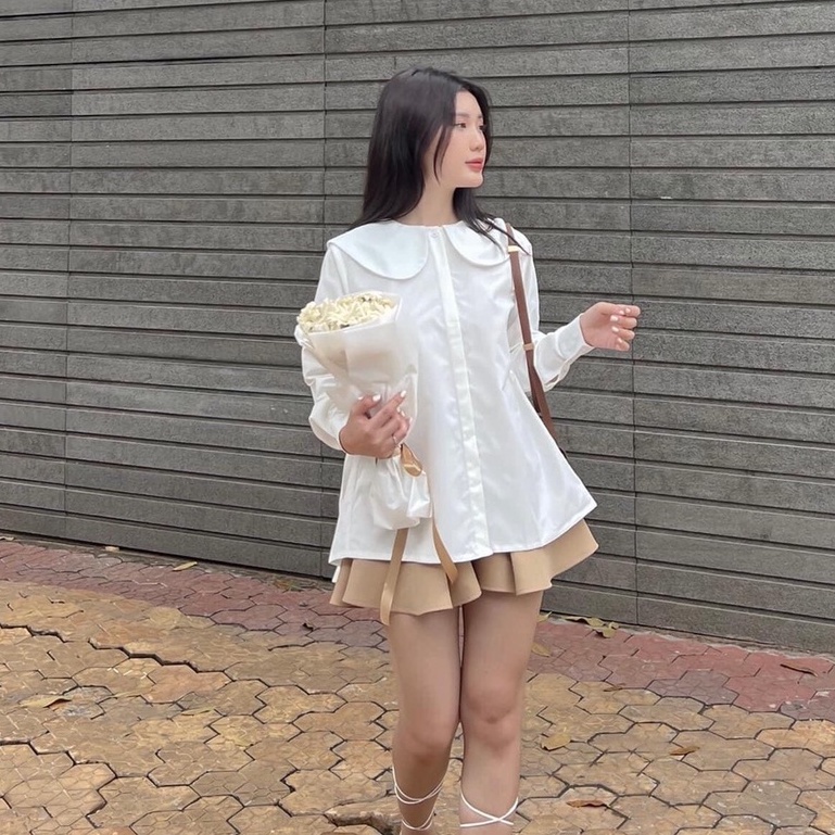 Áo sơ mi bigsize tay dài cổ tròng có nút gài sang trọng lịch sự ( Thời trang Vicky G - Anitagreen ) HN1122