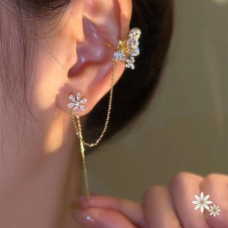 Bông Tai Hình Bướm Đính Đá Thiết Kế Mới Thời Trang Theo Phong Cách Nhật Hàn