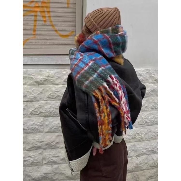 Khăn Choàng Cashmere Tua Rua Họa Sĩ Nhiều Màu Sắc Dày Dặn Giữ Ấm Mùa Đông