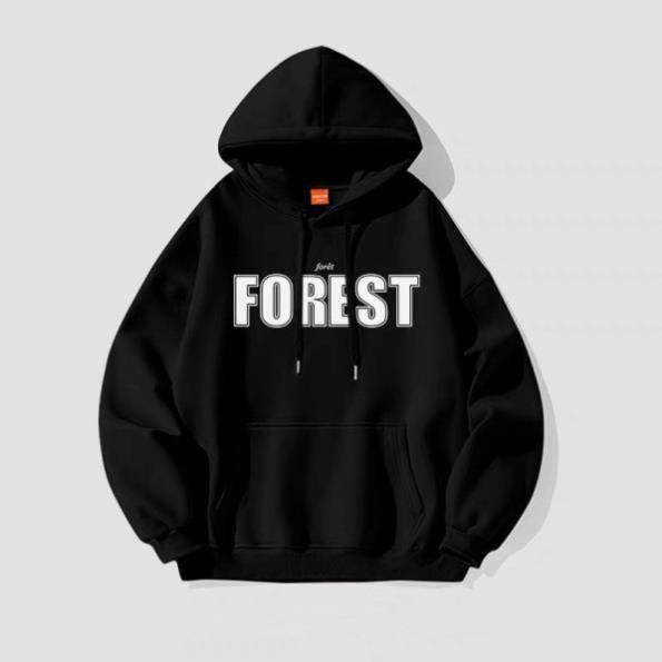 Áo hoodie FOREST MŨ 2 LỚP Chất liệu nỉ bôngform thụng nam nữ kiểu dáng unisexcó túi bụng và dây rút mũ mùa đông