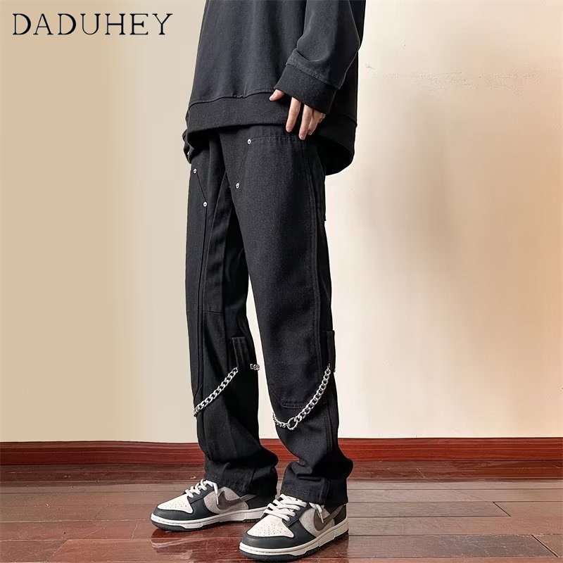 DaDuHey American Style High Street Retro Loose Track Casual Pants 2022 Men's and Women's Fashion Brand Solid Color Fashion All-Matching Pants