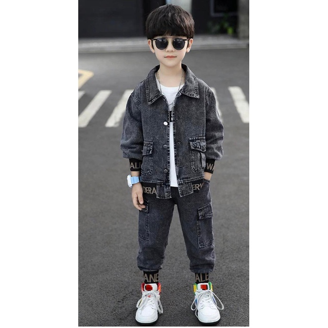 sét bộ quần áo jean bò cho bé trai và bé gái 14-45kg, chất co giãn hàng cao cấp phong cách Hàn Quốc