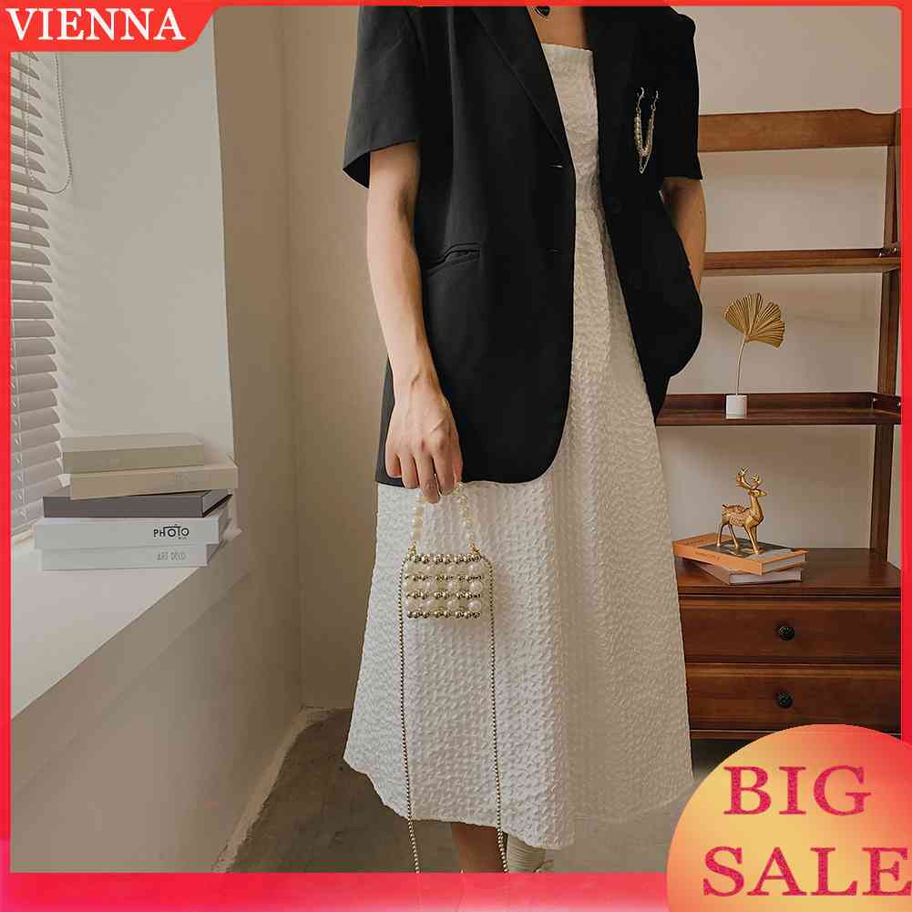 Túi Xách Đeo Chéo Đính Hạt Ngọc Trai Hình Vuông Mini Cho Nữ