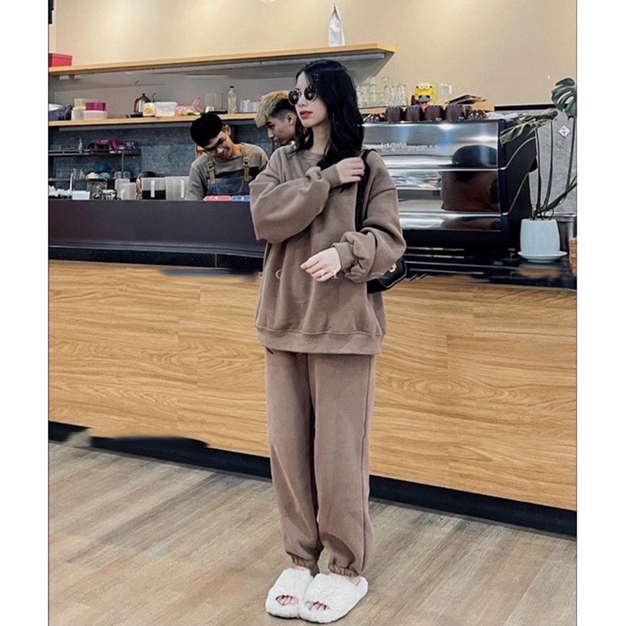 Set Bộ Nỉ Trơn Thêu Icon Màu Basic Form Rộng Hàng Quảng Châu M1939 - Lolla Fashion