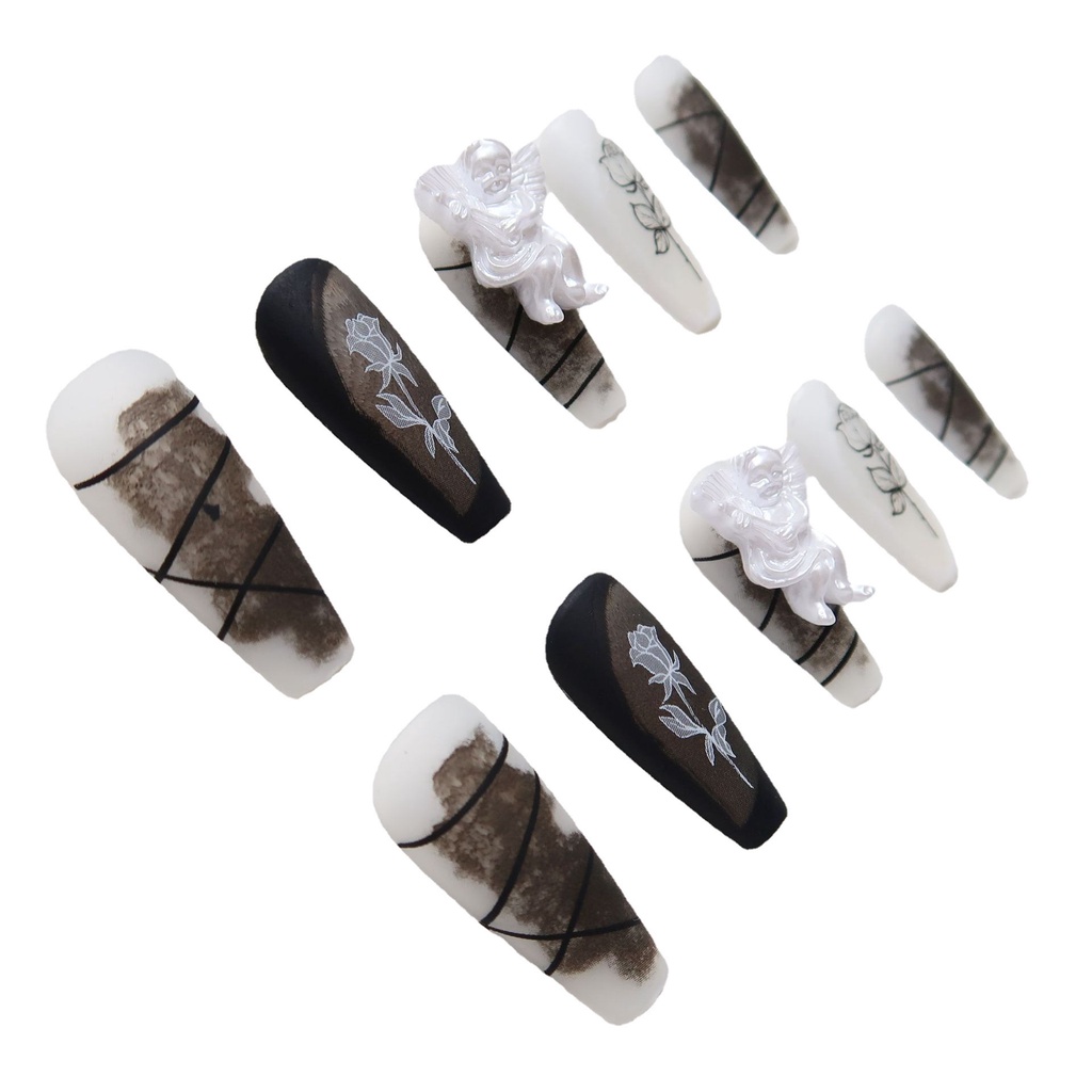 Móng Tay Giả Z-370 Màu Đen Đính Hoa Hồng Xinh Xắn