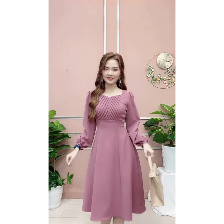 🍂 ĐẦM HỒNG DÀI TAY XẾP LY NGỰC - CHIẾC VÁY CỦA CÔ NÀNG MÙA THU 🍂