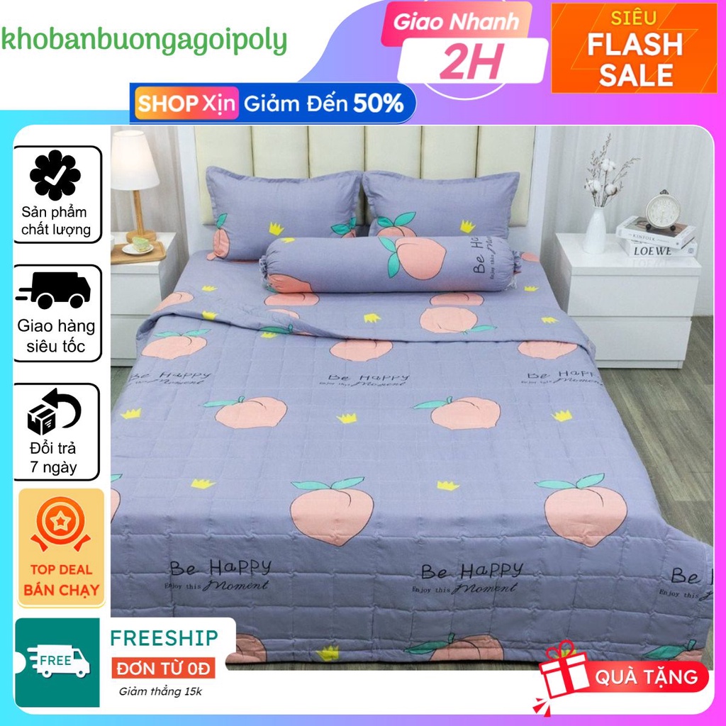 Bộ ga gối m2/m4/m5 drap giường poly gồm 1 ga trải giường và 2 vỏ gối nằm, mẫu đào tím