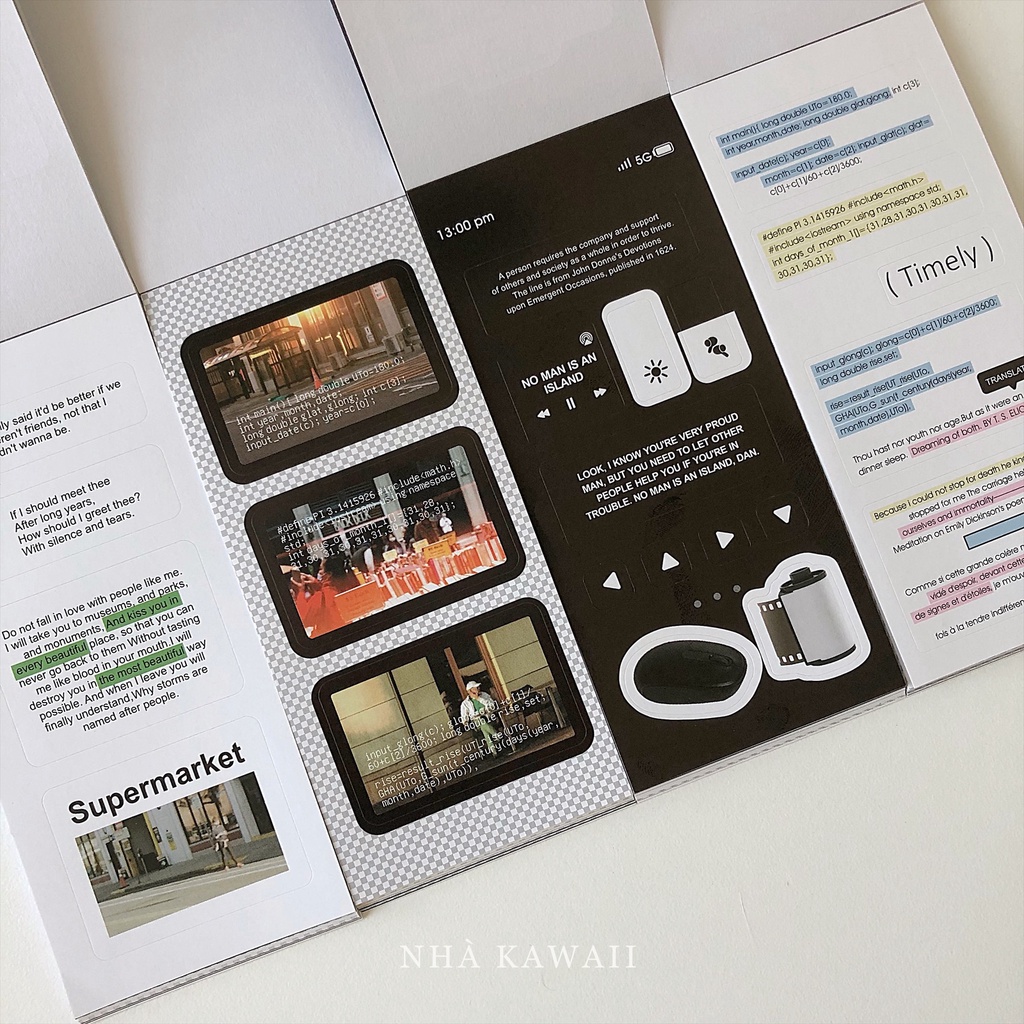 Cuốn sticker PhoneLook cắt sẵn, trang trí bullet journal, 20 tờ không trùng mẫu