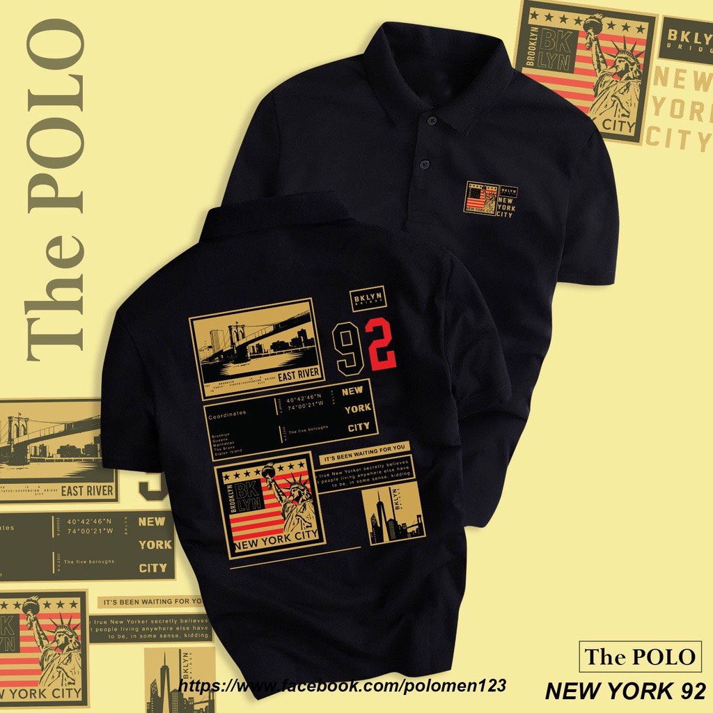 Áo polo nam nữ, áo thun nam  nữ có cổ vải cá sấu basic in hình new york 92 trẻ trung năng động-ALPHA X