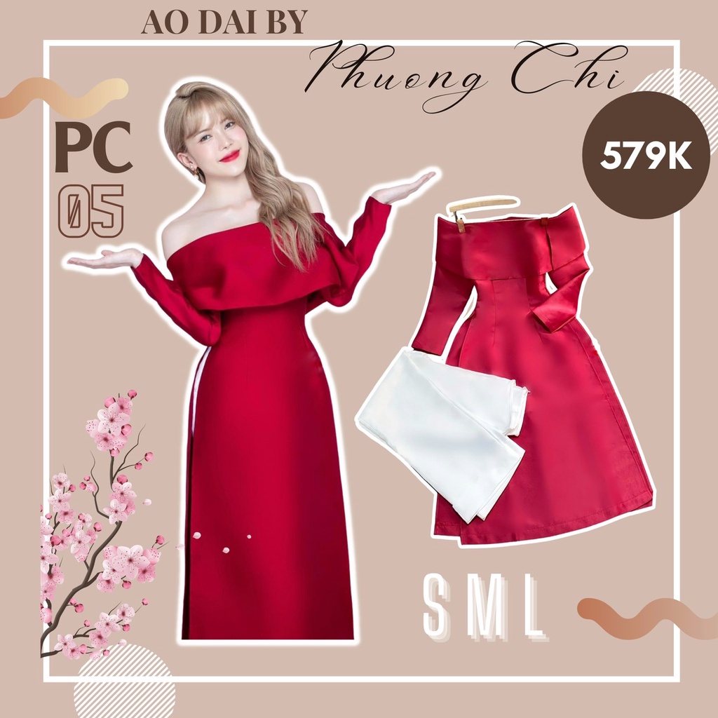 Áo dài cách tân HOT NHẤT Tết 2023 - sang chảnh LUXURY cao cấp mã PC5 ĐỎ