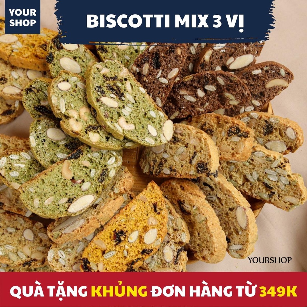 BISCOTTI Nguyên Cám 3 VỊ by Yourshop Bánh Ngũ Cốc Nướng Ăn Kiêng