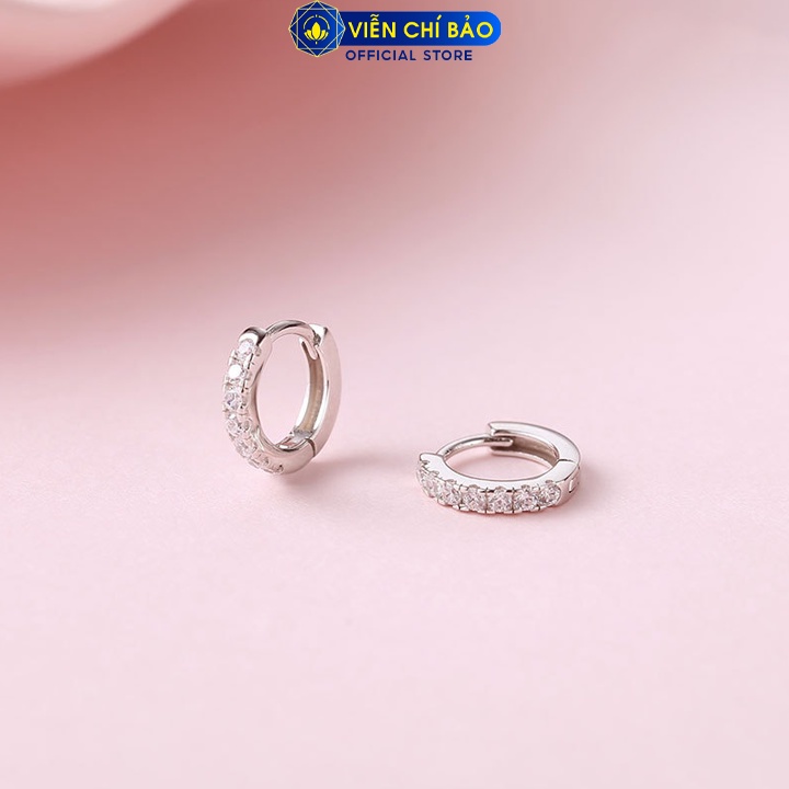 Khuyên tai tròn đính đá chất liệu bạc Ý 925 (1 đôi) thời trang phụ kiện trang sức nữ Viễn Chí Bảo B400072A