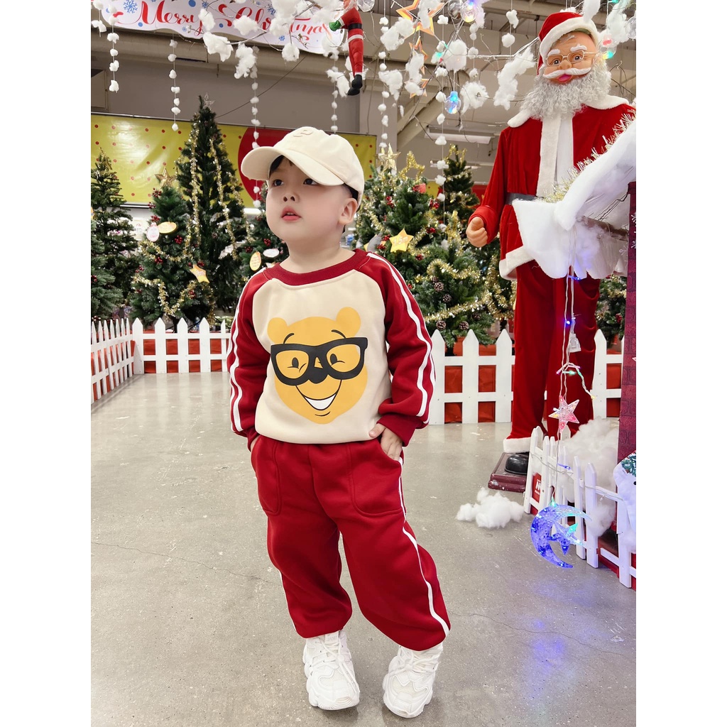 Bộ nỉ bông gấu đỏ cực xịn cho bé (8-25kg,1-5T)