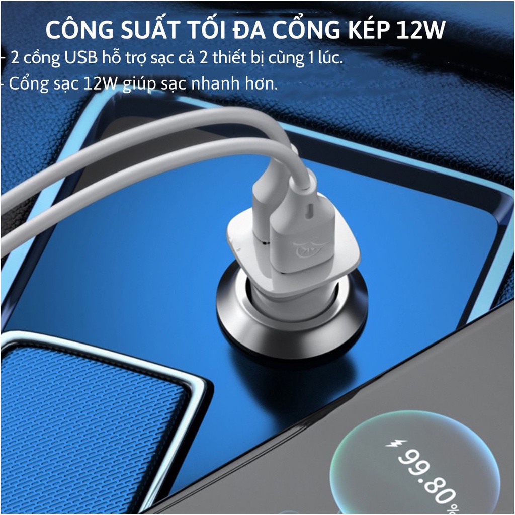 Tẩu Sạc Oto 12W WK WP-C35 Tích Hợp 2 Cổng USB  - Chính Hãng NEXTAGE