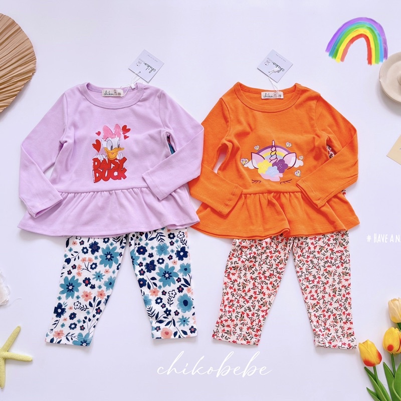 Bộ tay dài bé gái in hình xuất Nhật Chikobebe