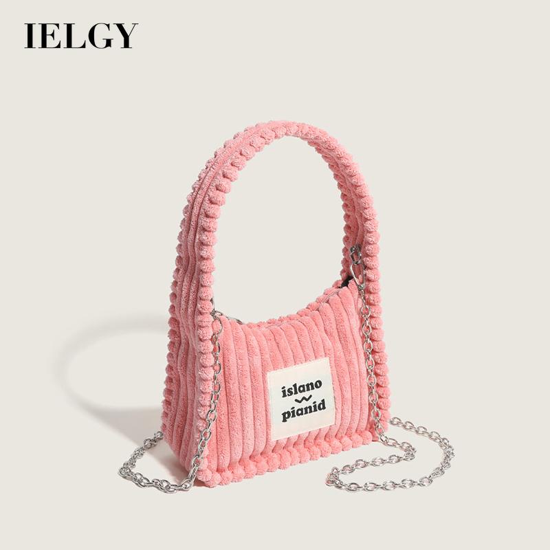 Túi Đeo Chéo Dây Xích Bằng Vải Nhung In Chữ Cái Màu Hồng Dành Cho Bạn Nữ