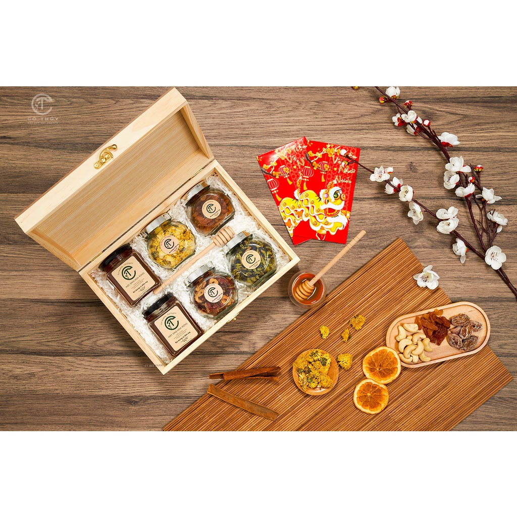 Set quà biếu tặng khách hàng, người thân cao cấp - CTG330 Mật Ong Hoa Rừng, Trà Hoa Và Nho sấy CT BEE