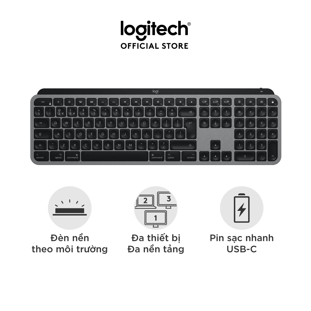 Bàn phím không dây Bluetooth Logitech MX Keys - Đèn nền cảm biến, sạc nhanh USB-C