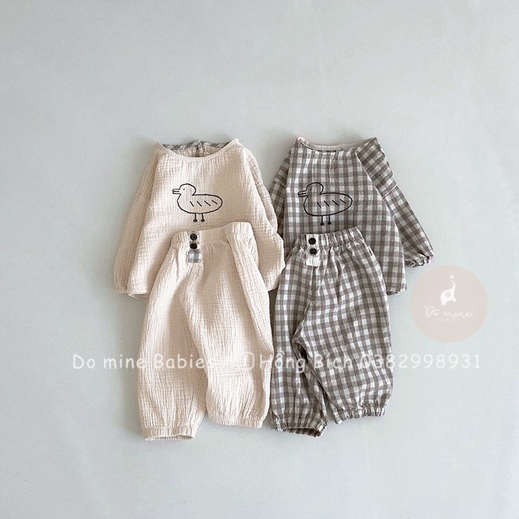 Bộ ngủ pizama dài tay cho em bé phong cách hàn hoạ tiết vịt diêu dễ thương