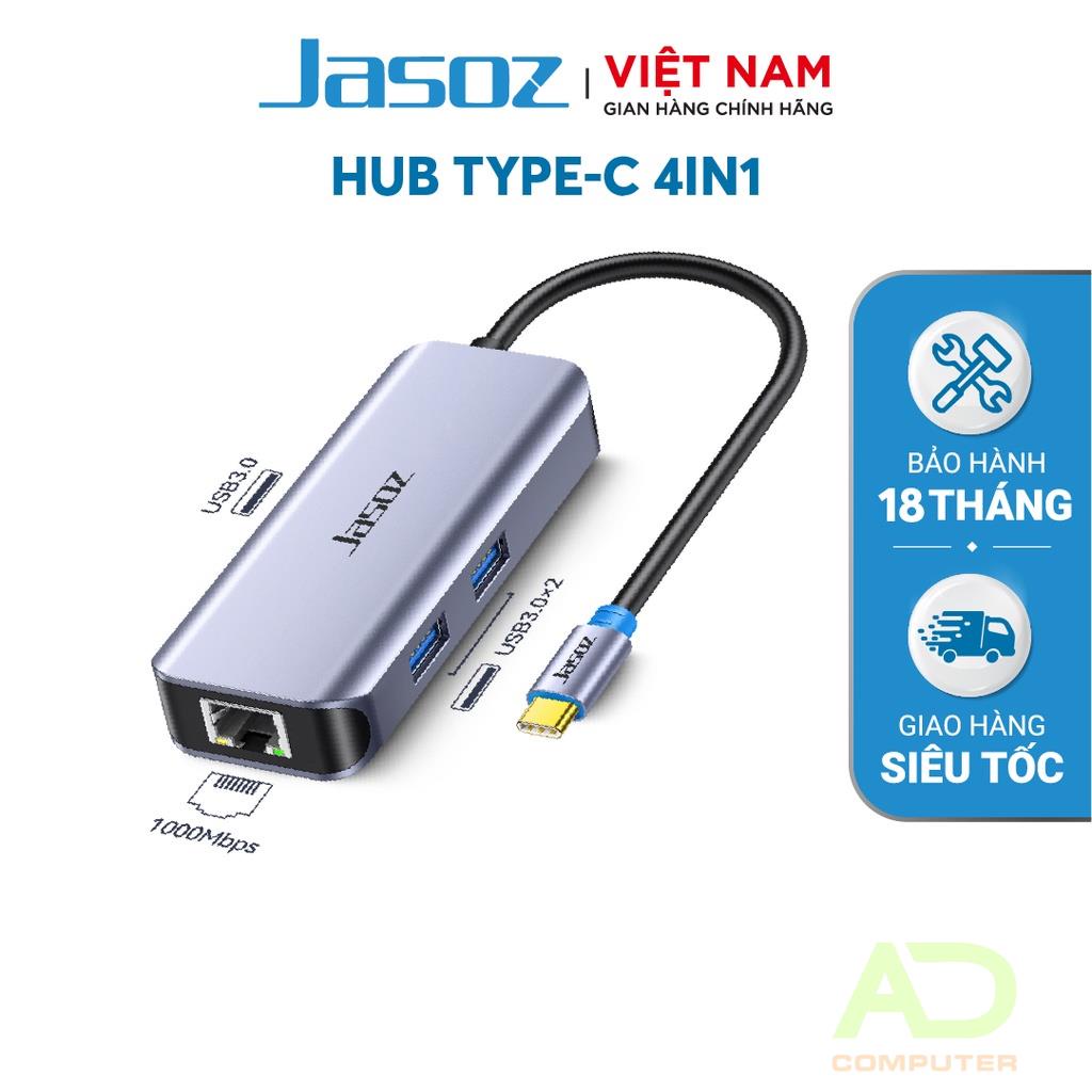 HUB Chuyển Đổi Type-C ra 3 cổng USB 3.0 + Gigabit RJ45 JASOZ H108 - Hàng chính hãng - Bảo hành 18 tháng.