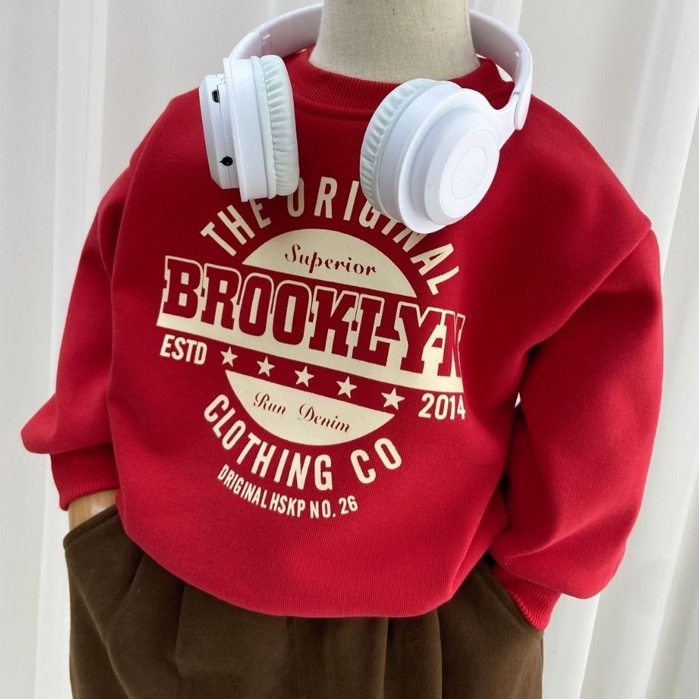 Áo Nỉ Tay Dài Cổ Tròn Lót Lông Cừu Phong Cách Mới Thời Trang Thu Đông Dành Cho Bé Trai Bé Gái