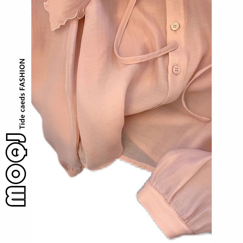 Áo Sơ Mi Thắt Dây Màu Hồng Cỡ Lớn m2-300kg Thời Trang Xuân Thu Cho Nữ