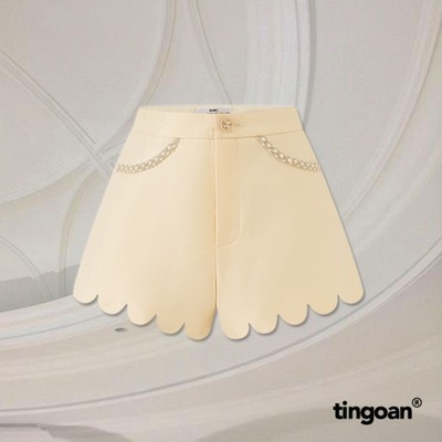 TINGOAN® - Quần shorts cạp cao tafta lượn viền hoa vàng LOVE LINER SHORTS/YL