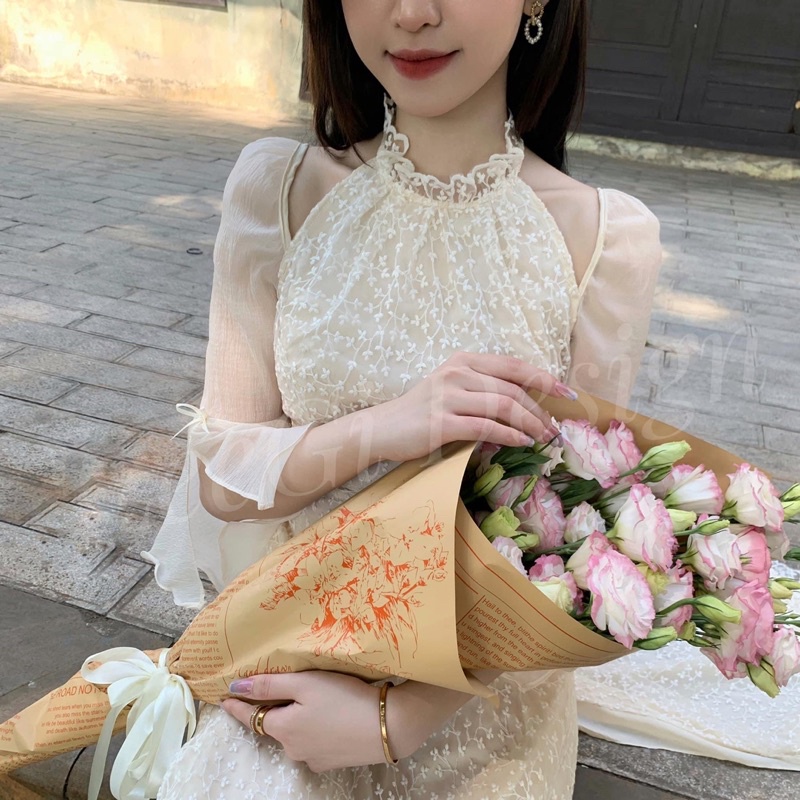 Sét áo dài cổ yếm tay tơ