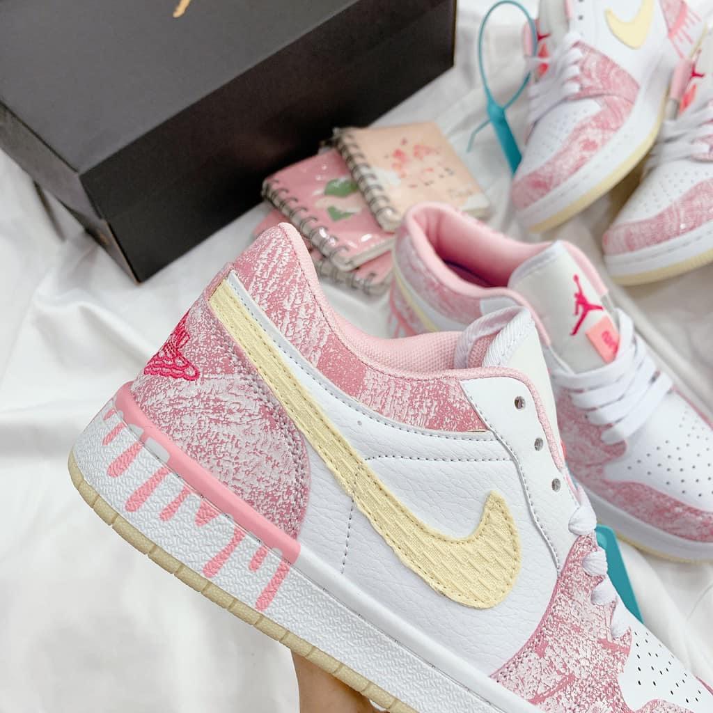 Giày Jordan hồng vảy sơn thấp cổ⚡️FREE_SHIP⚡️,giày JD 1 hồng loang low cao cấp_Tặng box bảo vệ