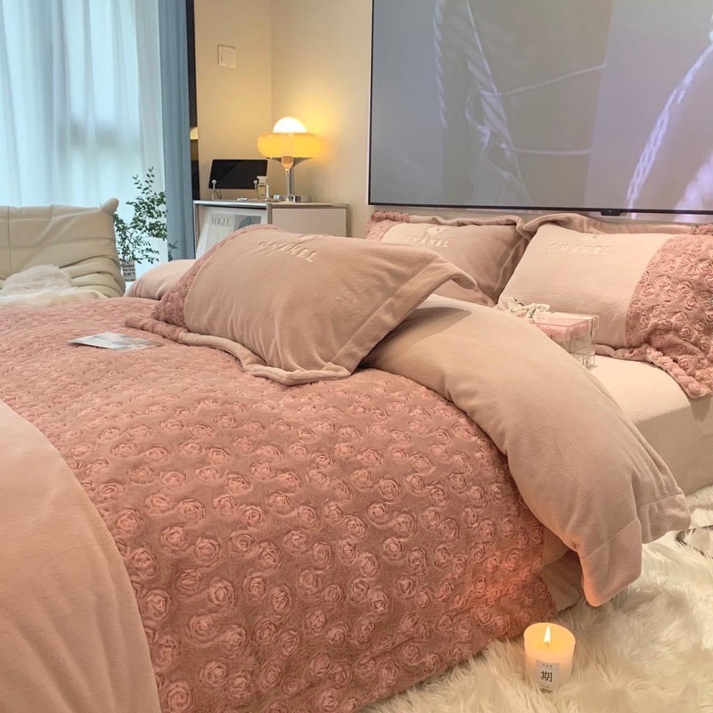 Set bộ Nỉ nhung hoa trà COCO Chanel sang chảnh, Nỉ dày mềm mịn phong cách châu âu