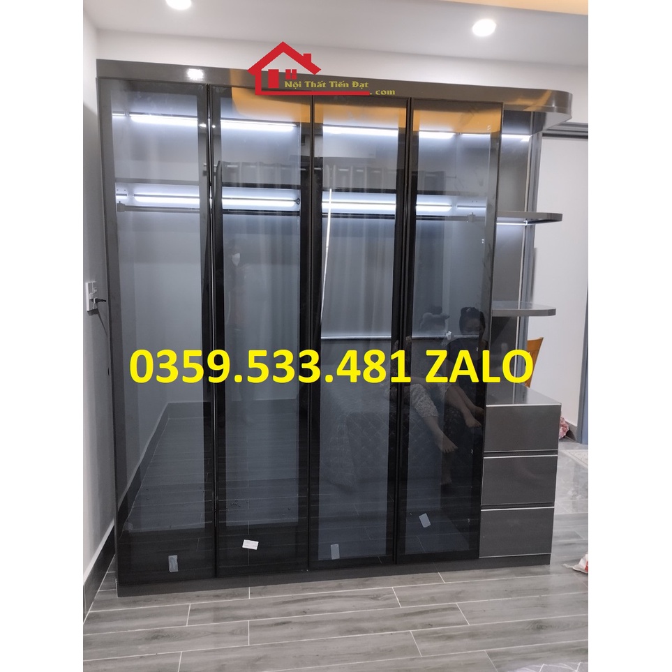 Tủ quần áo cánh nhôm kính màu xám nhựa Chinhue Plus 2.0 giá xưởng 2m1x2mx50