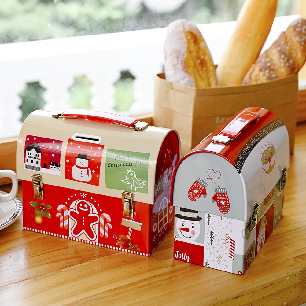 Hộp Đựng Kẹo Bằng Sắt Hình Ngôi Nhà Phong Cách Giáng Sinh