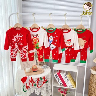 Quần áo đồ bộ trẻ em đồ bộ ngủ bé trai bé gái tay dài Noel hình in Minwoo