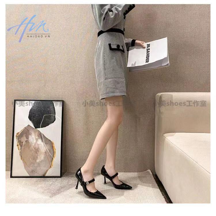 Giày Cao Gót Mũi Nhọn Bằng Da Bóng Đính Đá Phối Khóa Cài Thời Trang Mùa Thu 2022 Dành Cho Bạn Nữ