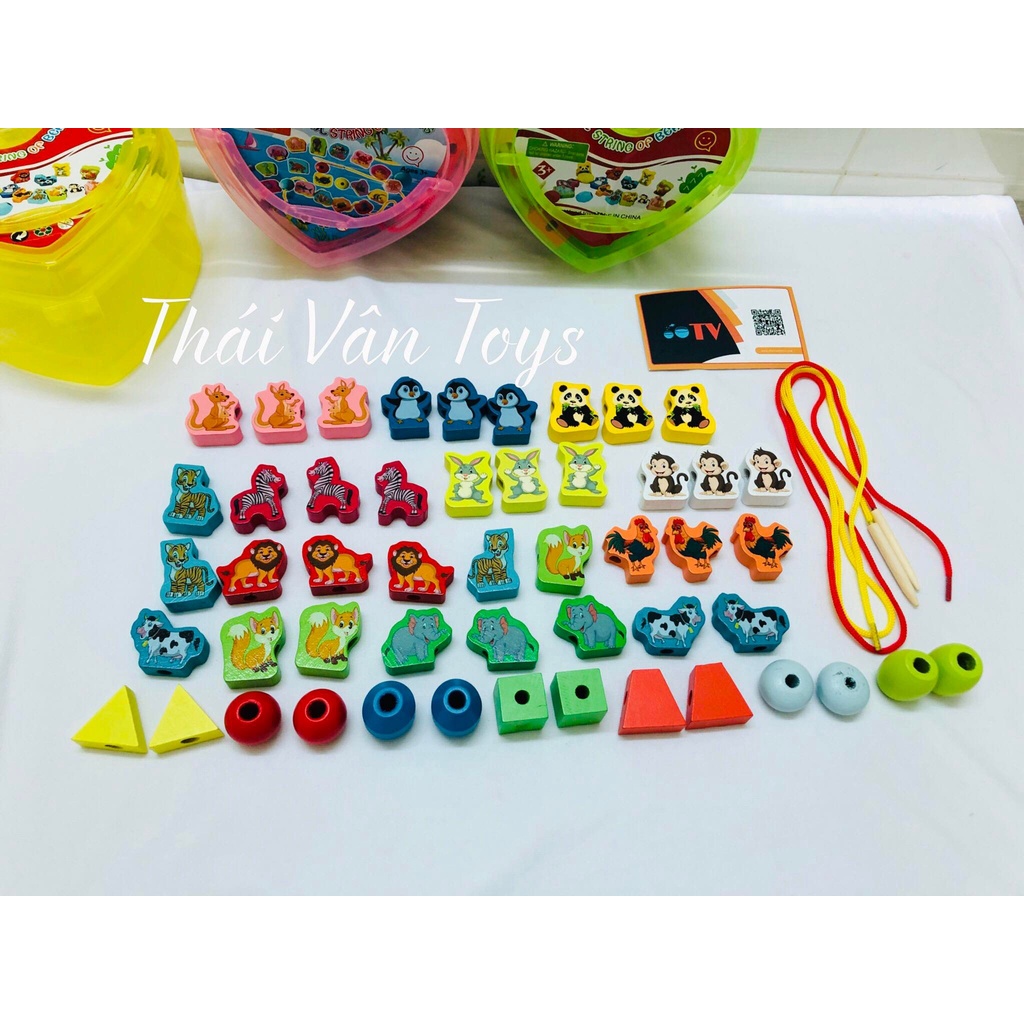 Đồ chơi Xỏ dây Xâu hạt hình Động vật Trái Cây Chữ cái Số dễ thương có hộp đựng