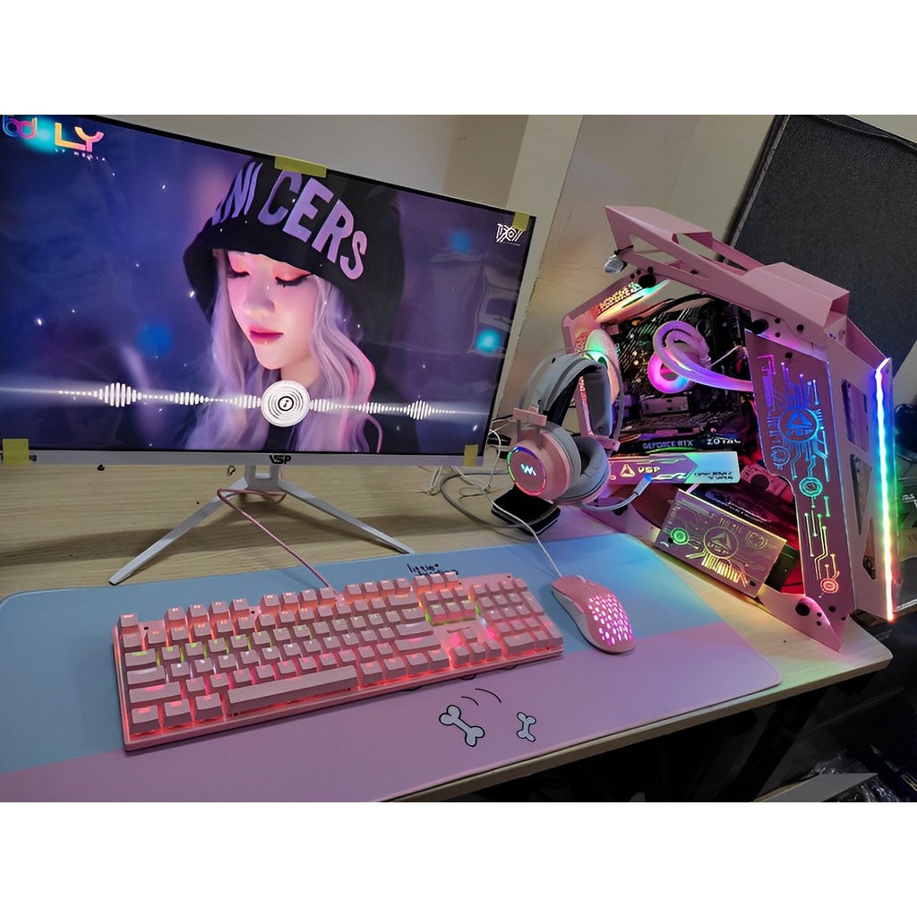 Full bộ pc gaming,  RX 570 8G màn 24" 75hz phím chuột led RGB - chiến PUBG, GTV, LOL , FO4, CSGO - Trắng Hồng Xanh Đen | BigBuy360 - bigbuy360.vn